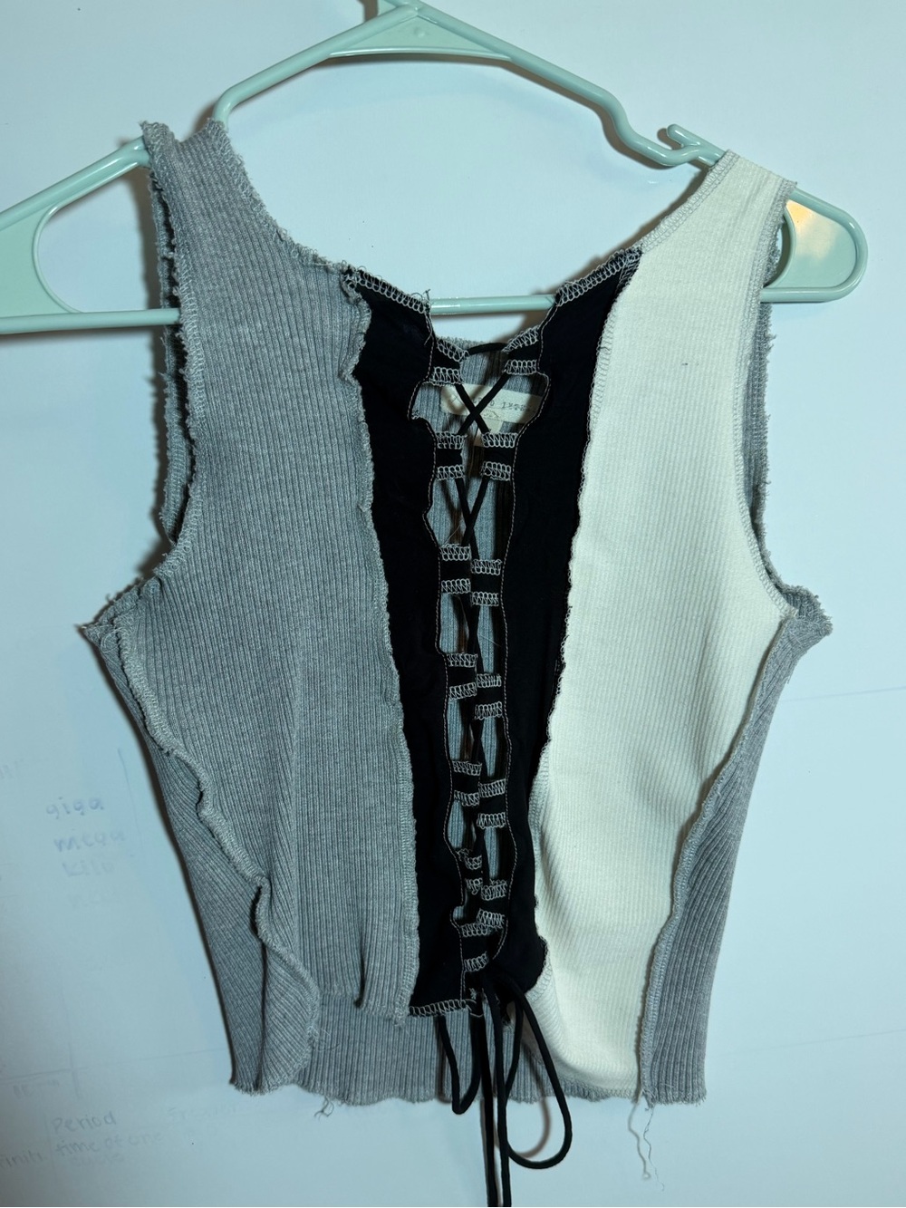 Gilded Intent Gray Black Cream Lace-Up Ribbed Tank